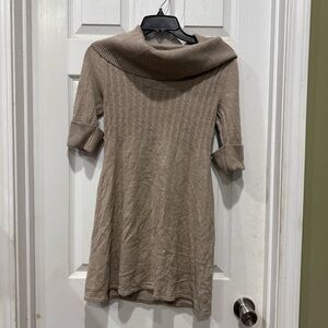 Take Out Tan Cowl Neck Sweater